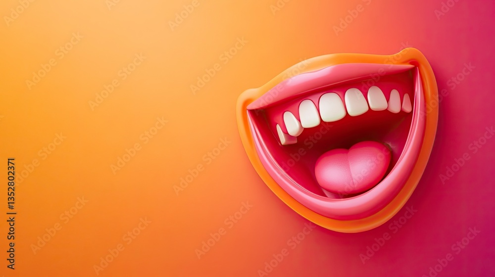 Naklejka premium Open Mouth with White Teeth and Tongue Illustration on Colorful Background