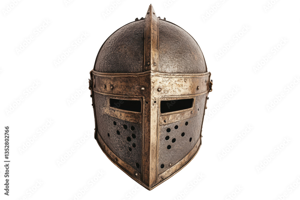 Obraz premium Medieval iron helmet with faceguard and perforations, cut out