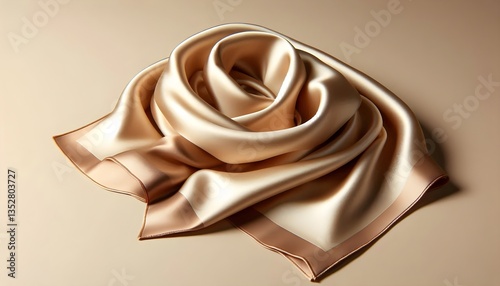 Elegant silk scarf with a refined drape, no logo, isolated on beige background. Stylish and timeless.