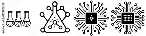 Illustration of scientific concepts including experimental flasks and electronic circuits showcasing innovation in research and technology