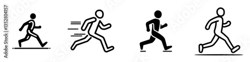 Progression of running poses illustrating speed and movement dynamics in a simplistic style