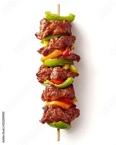 Grilled Meat and Bell Pepper Skewer, Barbecue Style, Isolated on White background photo