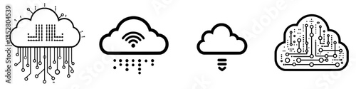 Cloud computing symbols representing data transfer, connectivity, and technology in modern digital environments
