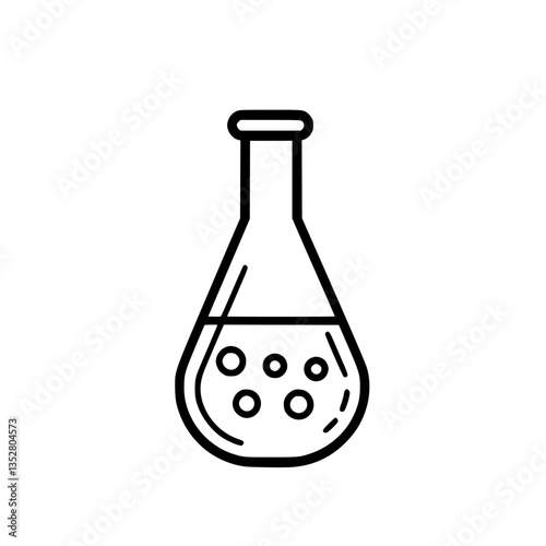 Chemical flask filled with liquid and bubbles on a light background during a lab experiment