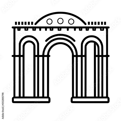 Iconic architectural arch with classical columns and decorative top details in minimalist style