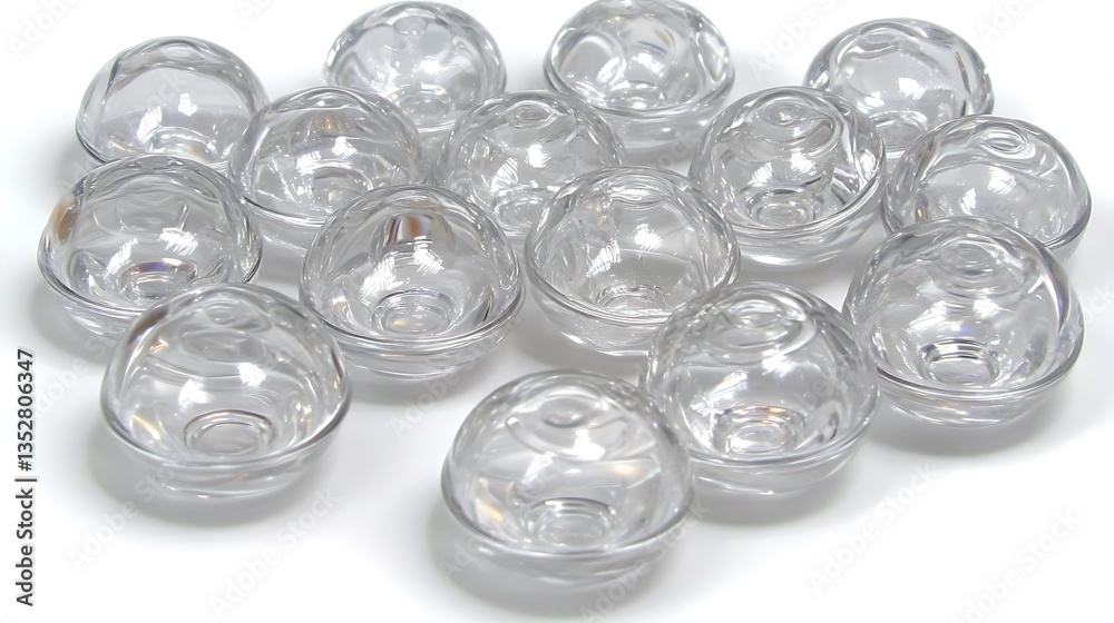 Clear Glass Bowls Arranged Neatly Upon A White Surface Clear Glass Bowls Arranged Neatly Upon A White Surface