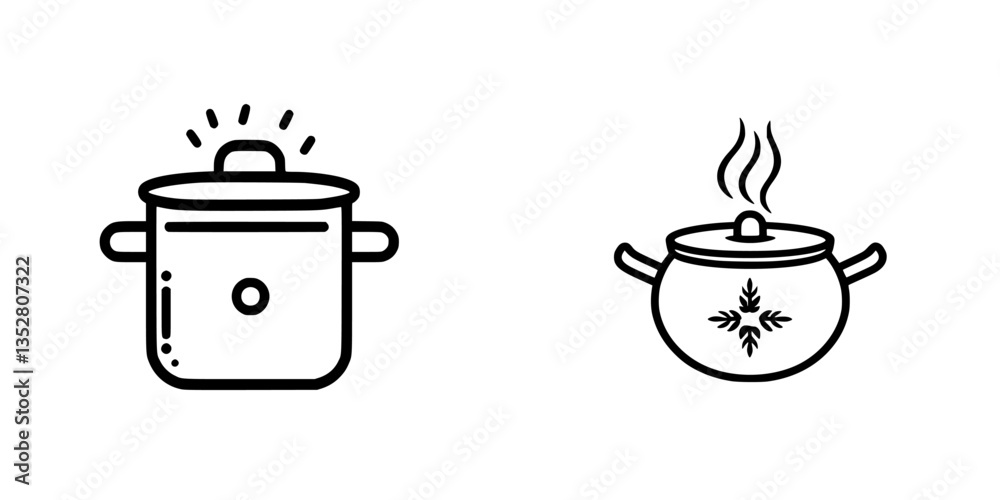 Cooking pots on a stove with steam rising during meal preparation Cooking pots on a stove with steam rising during meal preparation