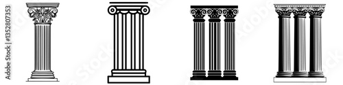 Classical columns showcasing different architectural styles in a historical design context