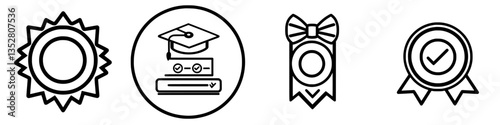 Icons representing educational achievements and certifications for online courses and programs