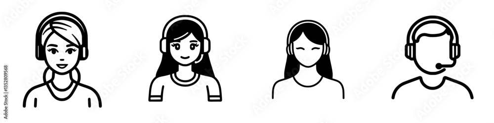 Diverse group of customer service representatives wearing headsets engaged in communication in a modern office environment Diverse group of customer service representatives wearing headsets engaged in communication in a modern office environment
