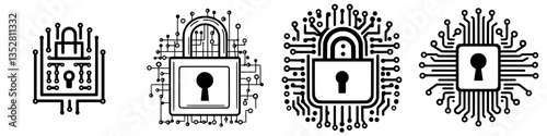 Various digital security lock designs showcasing encryption technology and protection concepts