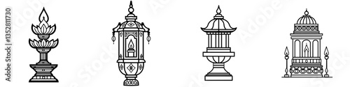 Intricate designs of traditional lanterns and lotus sculptures highlighting cultural artistry and craftsmanship in decorative elements