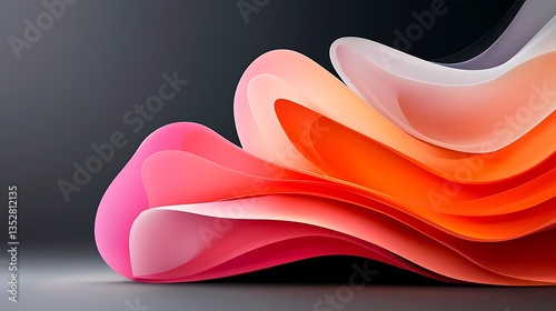 Abstract Red Pink Orange Background with Wavy Lines and Layered Texture