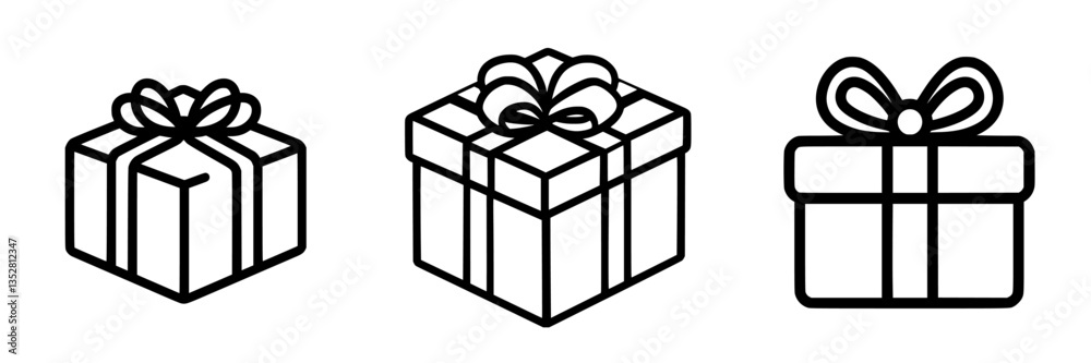 Obraz premium Collection of three outlined gift boxes with bows showcased in simple design style