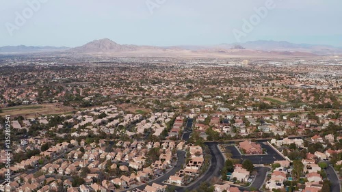 Aerial view of Henderson Las Vegas Nevada suburban residence, houses, mountains