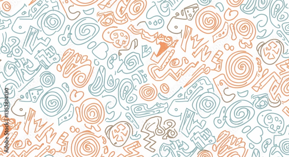 Fototapeta premium A playful hand-drawn doodle pattern with random shapes.