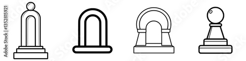 Unique collection of outline chess pieces displayed in a minimalist style