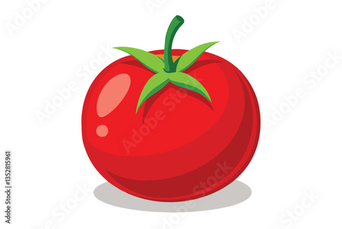 Cartoonish Fresh Tomato Isolated on White Background, Vegetable icon