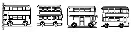 Different styles of double-decker buses lined up in a row showcasing urban transportation evolution