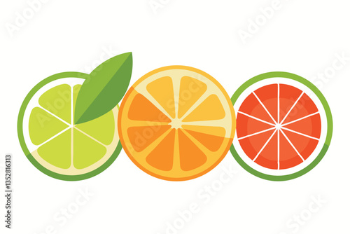 Citrus Slice Medley Lime with Leaf, Orange, and Grapefruit on Clean White Backdrop
