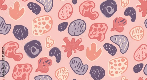 A playful hand-drawn doodle pattern with random shapes.