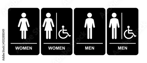 Black and White Mens & Womens Restroom Signs with ADA Symbols - Accessible Bathroom Sign Designs
