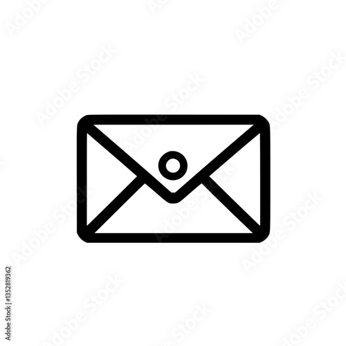 Envelope illustration depicting a simple design with an open flap and circular closure element in monochrome style