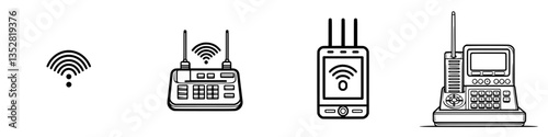 Various communication devices showcasing wireless technology and modern connectivity options