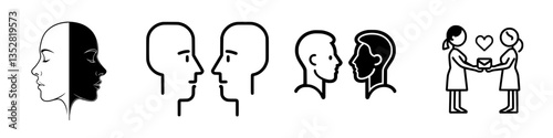 Illustrations of human profiles and interactions showcasing connection and diversity in emotions and relationships