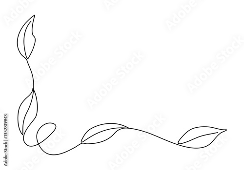 Flower floral corner frame, one line drawing vector illustration.