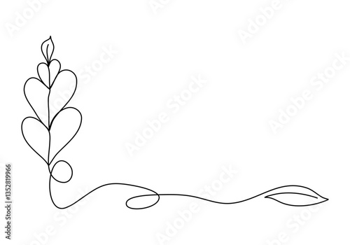Romanic corner frame, one line drawing vector illustration.