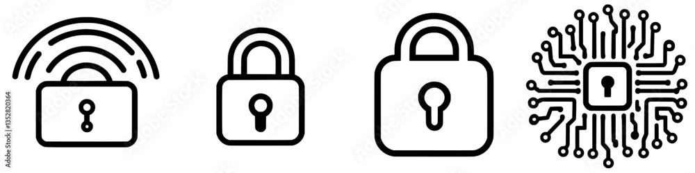Various representations of cybersecurity concepts including locks and digital patterns showcasing data protection techniques Various representations of cybersecurity concepts including locks and digital patterns showcasing data protection techniques