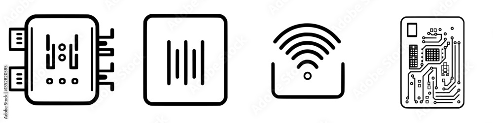 Modern technology symbols representing data transmission and connectivity Modern technology symbols representing data transmission and connectivity