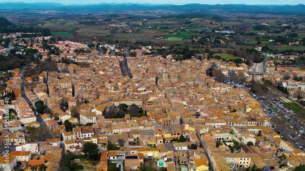 Aerial panorama view of the city Pézenas in France in spring on a sunny day Aerial panorama view of the city Pézenas in France in spring on a sunny day