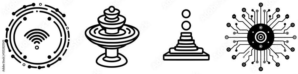 Abstract digital symbols representing technology, connectivity, and energy in a minimalist style Abstract digital symbols representing technology, connectivity, and energy in a minimalist style
