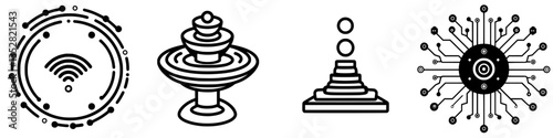 Abstract digital symbols representing technology, connectivity, and energy in a minimalist style