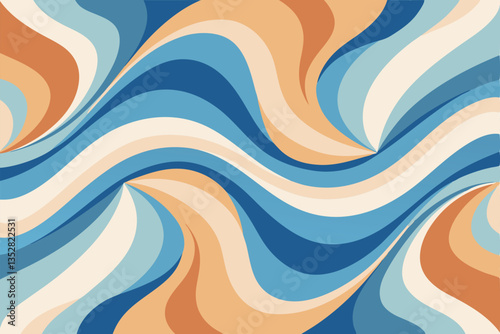 Retro Swirl Pattern with Blue, Orange, and Cream Waves Abstract Background