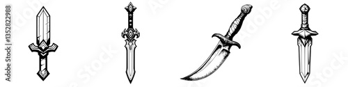 Illustrations of various sword designs showcasing craftsmanship and style in traditional weaponry