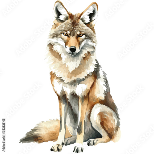 A watercolor vector painting of a coyote, isolated on a white background. Coyote vector.

