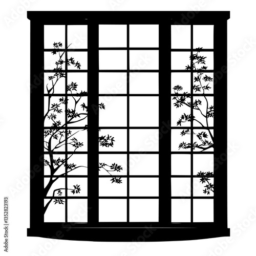 Artistic silhouette of a window with tree branches in a modern design