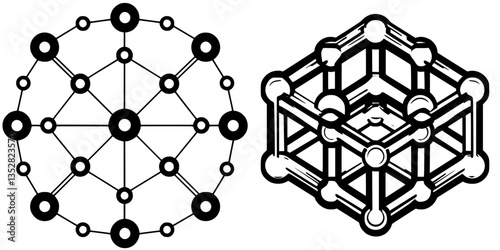 Geometric representations of molecular structures showcasing networks and connectivity