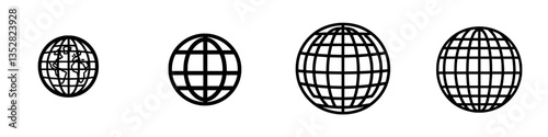 Geometric globe designs showcasing different sizes and outlines in a minimalist style