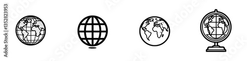 Illustration of different globe designs showcasing global geography and exploration themes