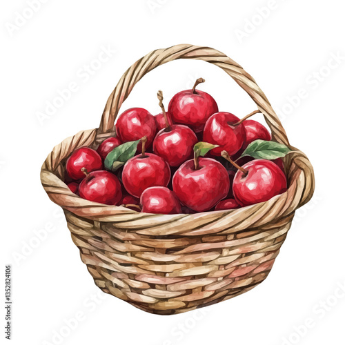 watercolor of Crabapple Basket, isolated on a white background.