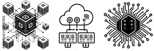 Exploring concepts of blockchain, cloud computing, and artificial intelligence through abstract designs in a digital environment