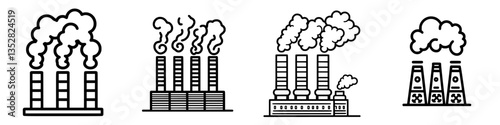 Industrial factories with smoke stacks illustrating pollution and environmental impact at a manufacturing site
