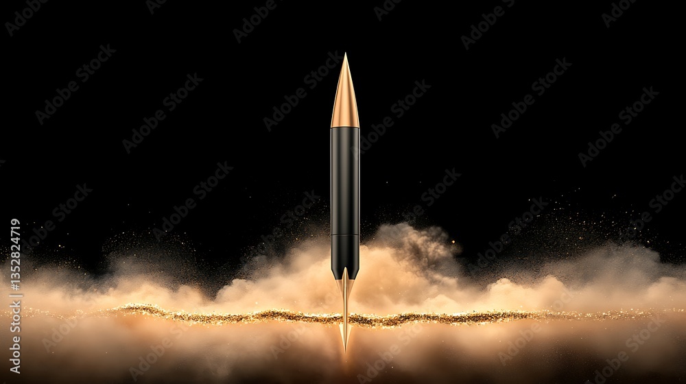 Obraz premium Golden Rocket Launch for Dark Background.
