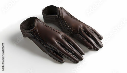 Stylish leather gloves with detailed stitching on clean white background