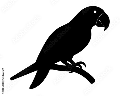 Silhouette Parrot Perched: A striking silhouette of a parrot perches elegantly on a curved branch, its form a bold contrast against the backdrop, capturing the essence of avian grace. AI Generative