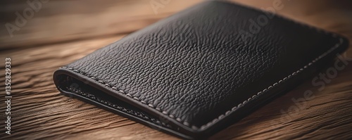 Black leather passport holder with smooth texture shot in high-definition